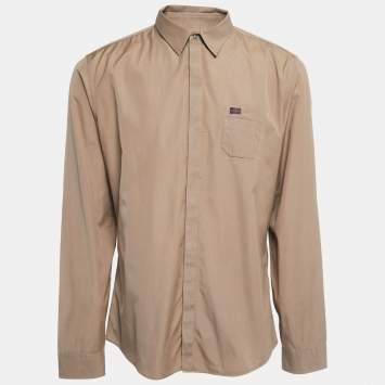 Pre Owned Gucci Dark Beige Cotton Button Front Slim Fit Shirt 3XL