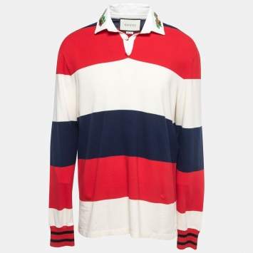 Gucci Multicolor Striped Cotton Knit Contrast Collar Detail Long Sleeve t-Shirt XL