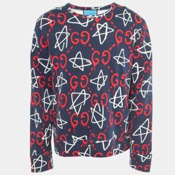 Gucci Navy Blue Ghost Print Cotton Crew Neck Sweatshirt XL