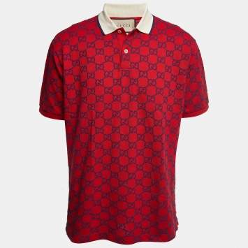 Pre Owned Gucci Red Logo Embroidered Cotton Pique Polo T-Shirt 3XL
