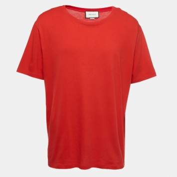 Pre Owned Gucci Red Distressed Cotton T-Shirt L