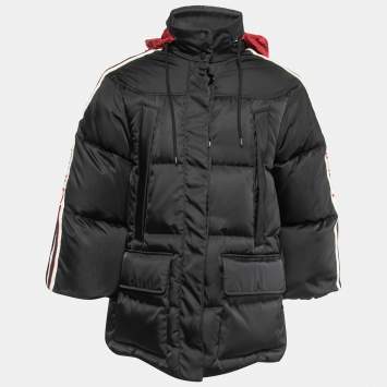 Pre Owned Gucci Black Synthetic Concealed Hooded Puffer Jacket XS