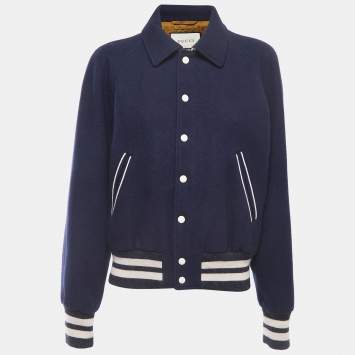 Pre Owned Gucci Navy Blue Wool Varsity Jacket M