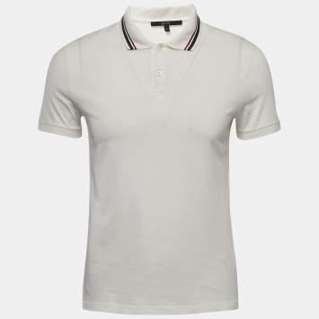 Pre Owned Gucci White Cotton Web Stripe Detailed Polo T-Shirt S