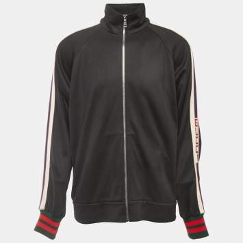 Pre Owned Gucci Black Knit Web Stripe Detail Zip Front Jacket XL
