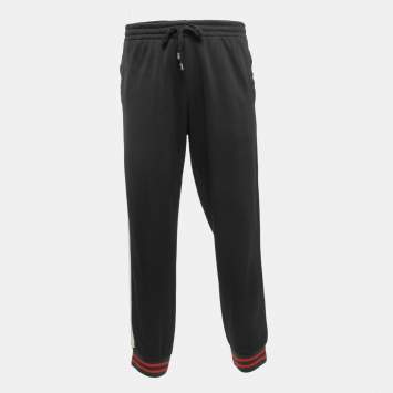 Pre Owned Gucci Black Knit Logo Web Stripe Detail Track Pants L 