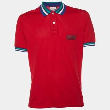 مملوكة مسبقًا Gucci Red Cotton Pique Contrast Detail Polo T-Shirt XL