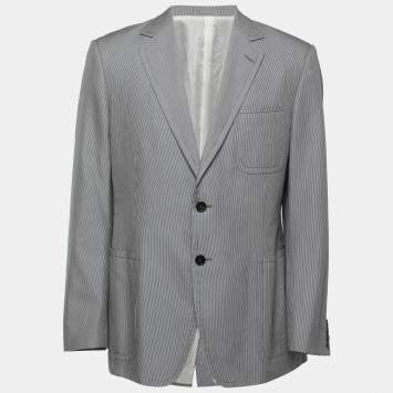 Gucci Navy Blue Striped Cotton Single Breasted Blazer XXL
