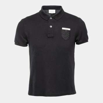Pre Owned Gucci Black Cotton Pique Logo Patch Polo T-Shirt M
