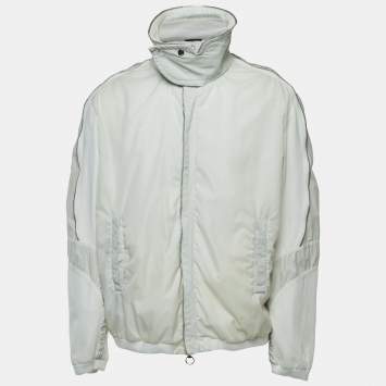 مملوكة مسبقًا Gucci White Nylon Leather Trimmed Zip Front Jacket 4XL