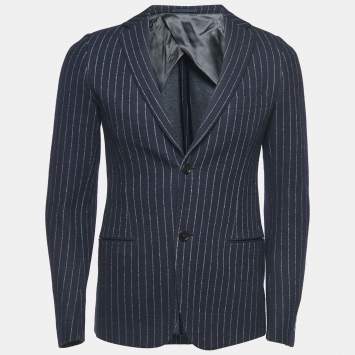 Gucci Navy Blue Striped Wool Blend Single Breasted Blazer S