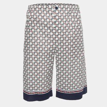 Pre Owned Gucci Cream Geometric G Print Cotton Muslin Shorts M