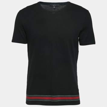 Gucci Black Cotton Web Striped Crew Neck T-Shirt XXL