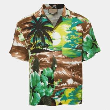 Pre Owned Gucci Multicolor Love Parade Print Viscose Short Sleeve Shirt M