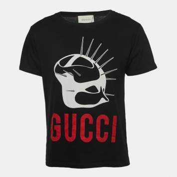 Pre Owned Gucci Black Logo Print Cotton Half Sleeve T-Shirt S