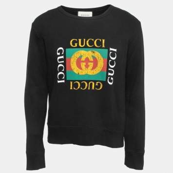 Pre Owned Gucci Black Cotton Logo Print Sweatshirt S