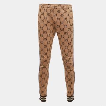 مملوكة مسبقًا Gucci Beige GG Patterned Cotton Web Detailed Jog Pants M