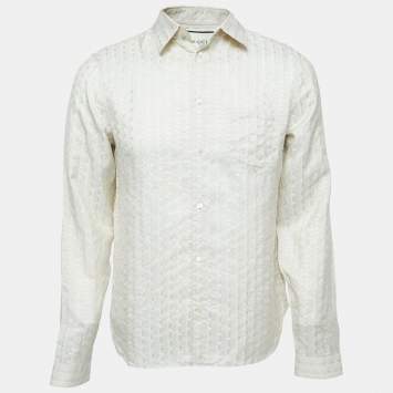 Pre Owned Gucci Beige Patterned Silk Button Front Full Sleeve Shirt M