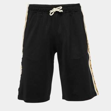 مملوكة مسبقًا Gucci Black Knit Logo Stripe Detailed Bermuda Shorts S