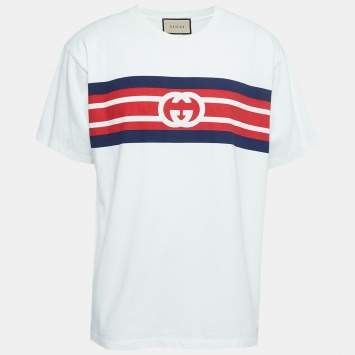 Pre Owned Gucci White Cotton Printed T-Shirt M