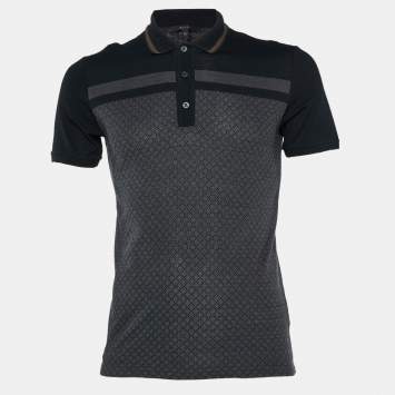 Pre Owned Gucci Navy Blue Patterned Cotton Pique Knit Polo T-Shirt M