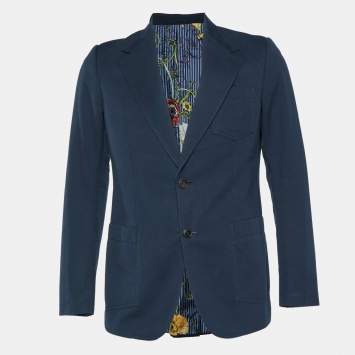 Gucci Navy Blue Cotton Button Front Blazer M