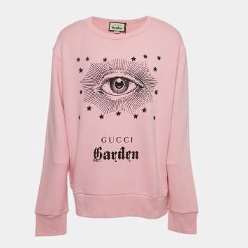 Gucci Garden Pink Eye Print Cotton Crew Neck Sweatshirt XL