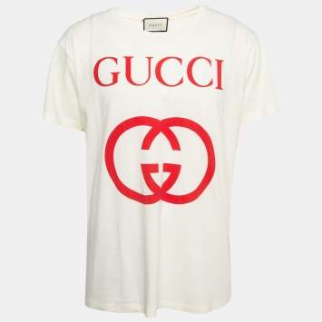 Pre Owned Gucci Cream Interlocking G Print Cotton Oversized T-Shirt M