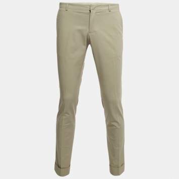 Pre Owned Gucci Beige Cotton Web Detail Slim Fit Trousers M