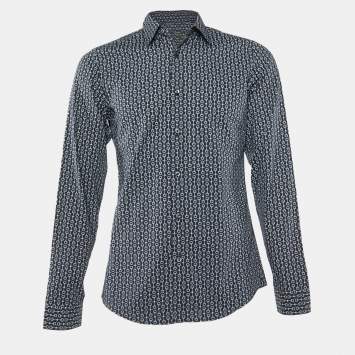 Gucci Black Horsebit Print Cotton Slim Fit Long Sleeve Shirt S