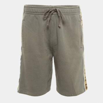 Pre Owned Gucci Grey Jersey Logo Tape Detailed Drawstring Shorts M