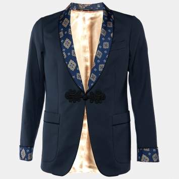 Pre Owned Gucci Midnight Blue Wool & Mohair Lapel Detail Blazer M