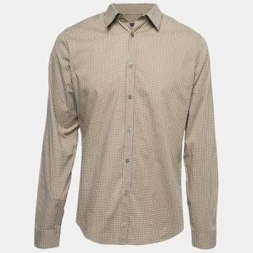 Pre Owned Gucci Brown Triangle Print Cotton Full Sleeve Shirt XL