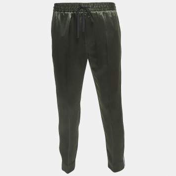 Pre Owned Gucci Green Side Stripe Satin Joggers M