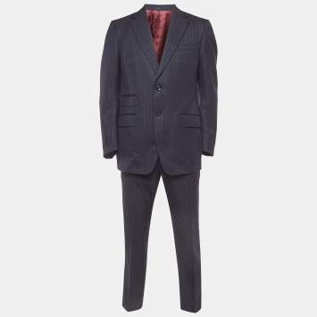 Pre Owned Gucci Navy Blue Pinstripe Wool Single Breasted Suit L