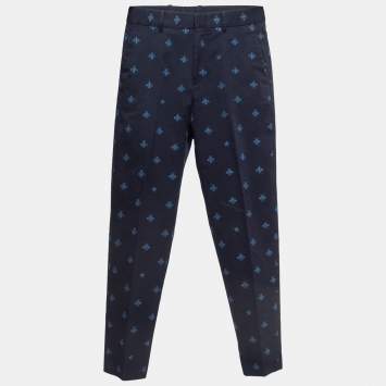 Pre Owned Gucci Cotton Bees Embroidered Cotton Slim Fit Trousers S