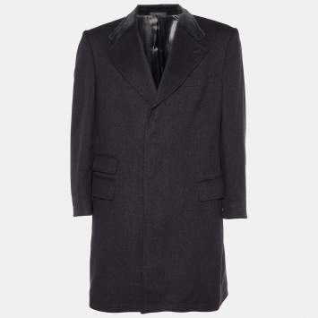 Pre Owned Gucci Grey Wool Long Coat XL