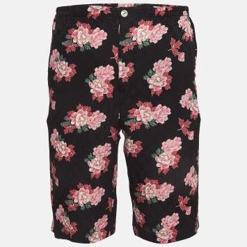 مملوكة مسبقًا Gucci Black Floral Print Silk Shorts XS