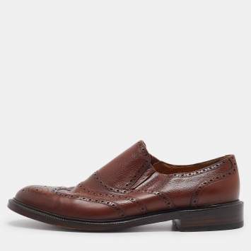 Pre Owned Gucci Brown Brogue Leather Slip On Oxford Size 45.5