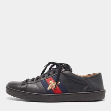 Pre Owned Gucci Black Leather Web Ace Sneakers  Sneakers Size 43