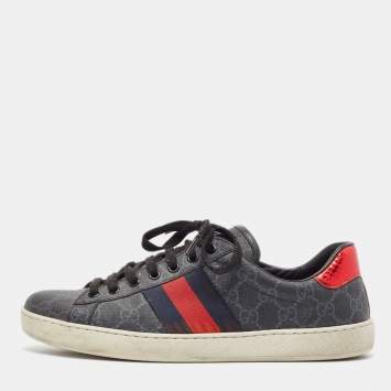 Pre Owned Gucci Black GG Canvas and Python Embossed Ace Web Sneakers Size 41