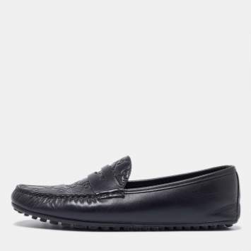 Pre Owned Gucci Black Guccissima Leather Penny Slip On Loafers Size 42