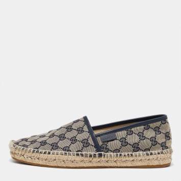 Pre Owned Gucci Beige/Navy Blue GG Canvas Espadrille Flats Size 40
