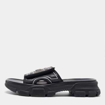 Pre Owned Gucci Black Leather Chunky Slide Sandals Size 45