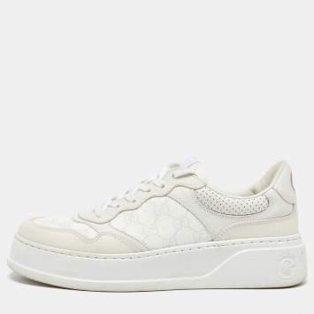 Pre Owned Gucci Off White GG Sumpreme Canvas and Leather Chunky B Sneakers Size 41