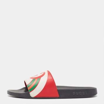 Pre Owned Gucci Multicolor GG Rainbow Rubber Pool Slides Size 45