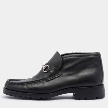 Pre Owned Gucci Black Leather Horsebit Loafers Size 44