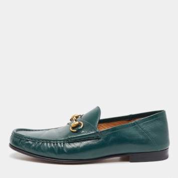 مملوكة مسبقًا Gucci Green Leather Horsebit Loafers Size 42.5