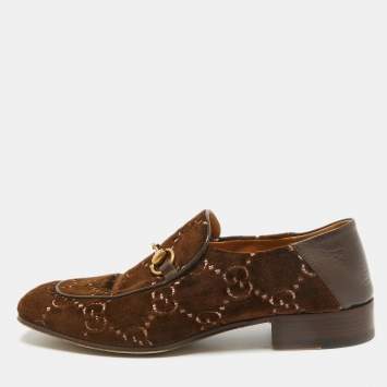 مملوكة مسبقًا Gucci Brown GG Velvet Horsebit Loafers Size 42.5