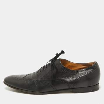 Pre Owned Gucci Black Brogues Leather Lace Up Oxford Size 45